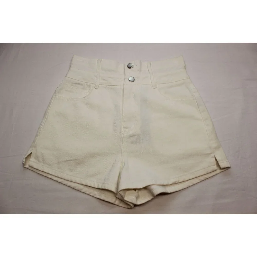 Momenthome youth‎ paperbag waste high rise summer twill denim shorts FLAW